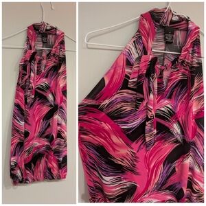 CAROLE LITTLE Women's Medium Pink Purple Pattern Sleeveless Tie Neck Top 73